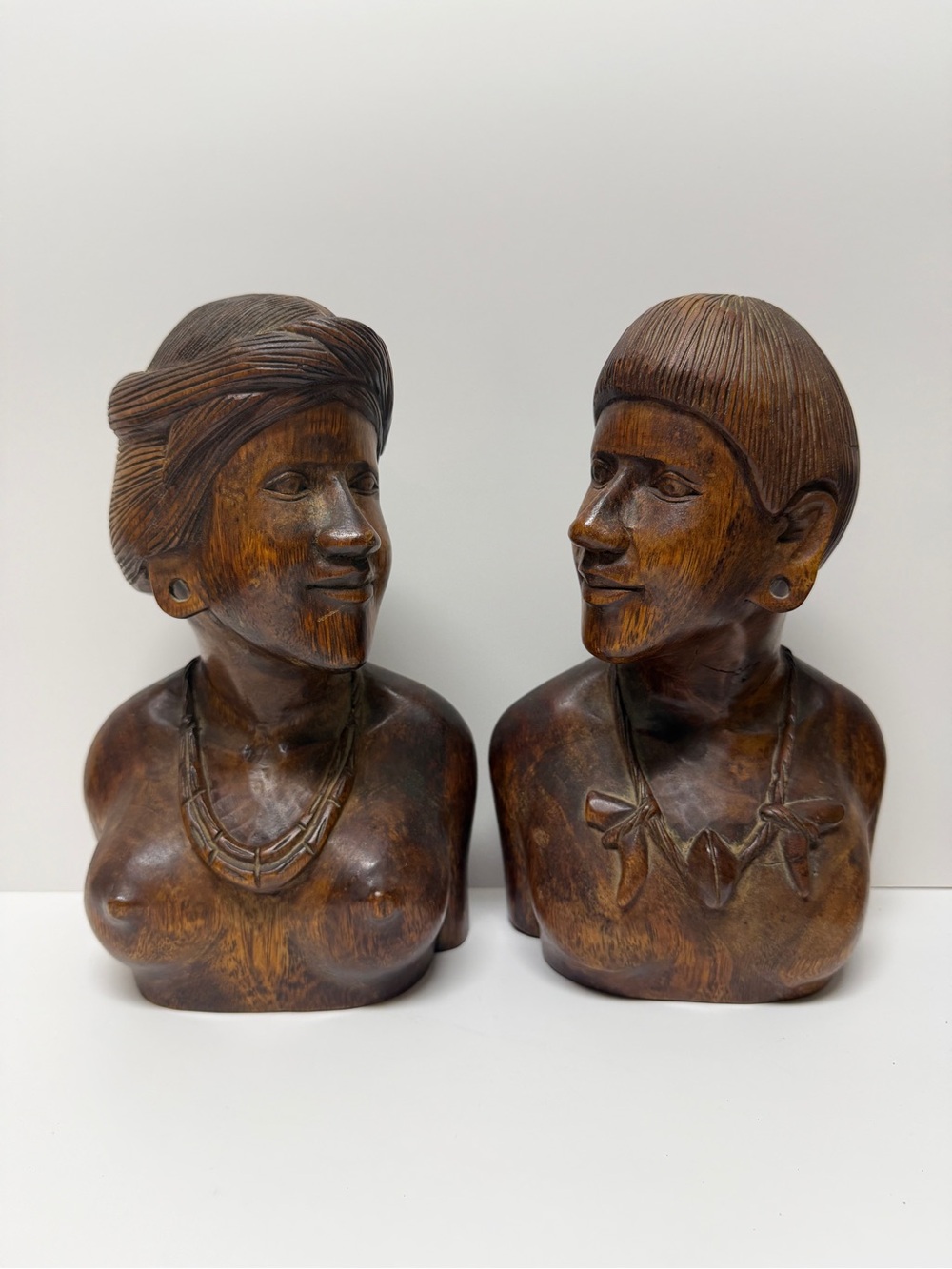 Pair Man and Woman Philippines Wood Carving Busts